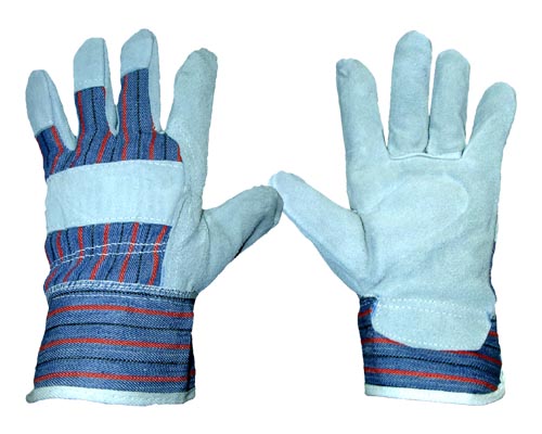 CB08 Cheap Cow Split Leather Work Gloves with Stripe