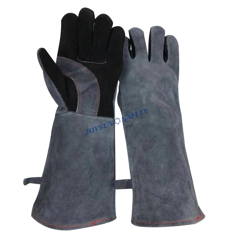 WD10 Dark Grey Cow Split Leather Heat and Flame Resistant Work Gloves 16"